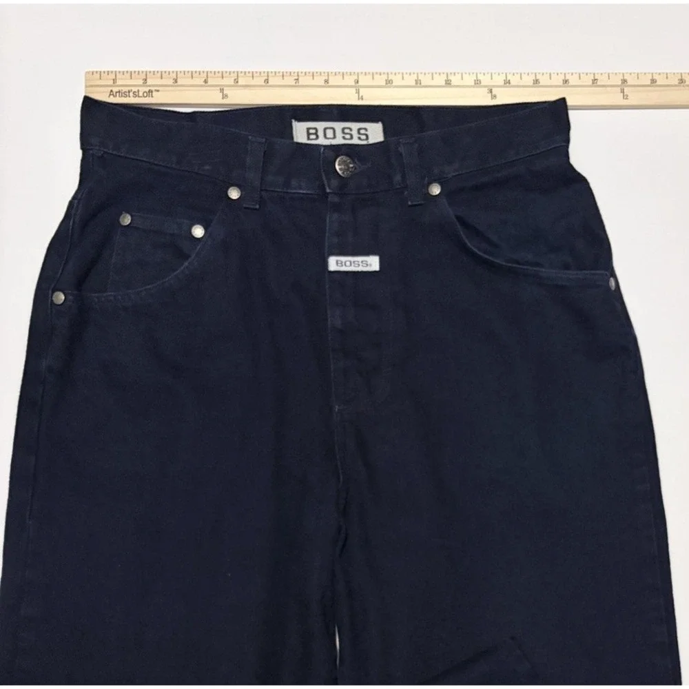 VTG 90s Boss Jeans Baggy Wide Leg Dark Wash Navy Made in USA Denim Skater 32x34